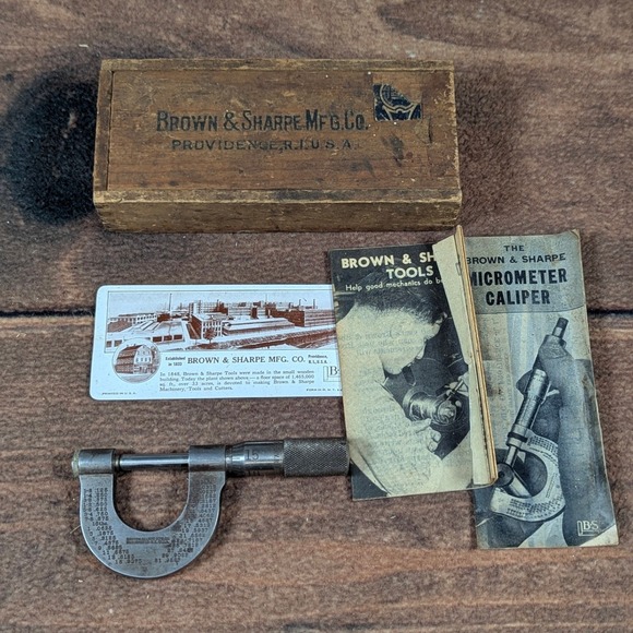 Brown & Sharpe Micrometer Caliper 0-1" Machinist Tool w/ Case & Paperwork - Picture 1 of 7